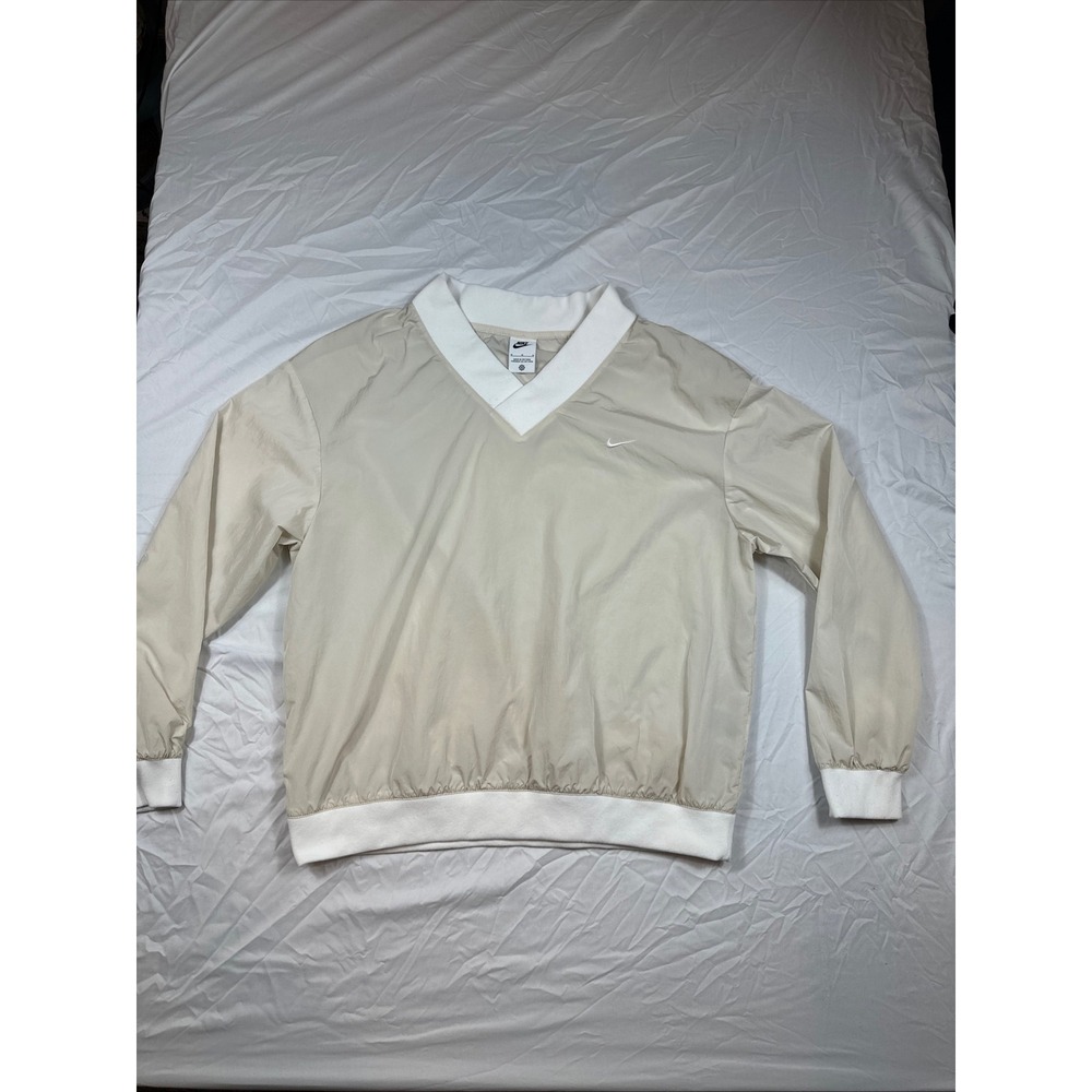 Nike V Neck Pullover Long Sleeve Athleisure Top Women's Beige White‎ M
